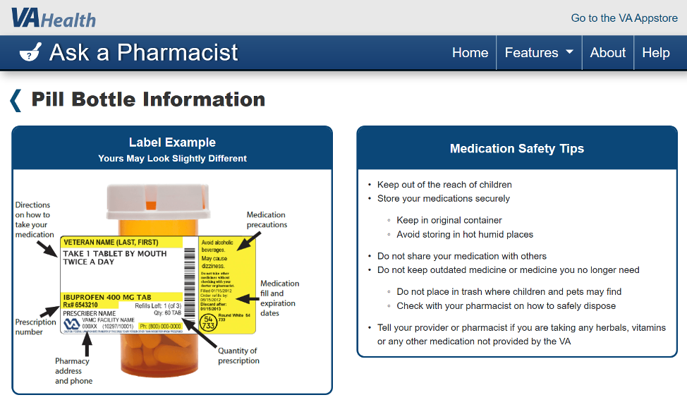 Screenshot of Pill Bottle Information view