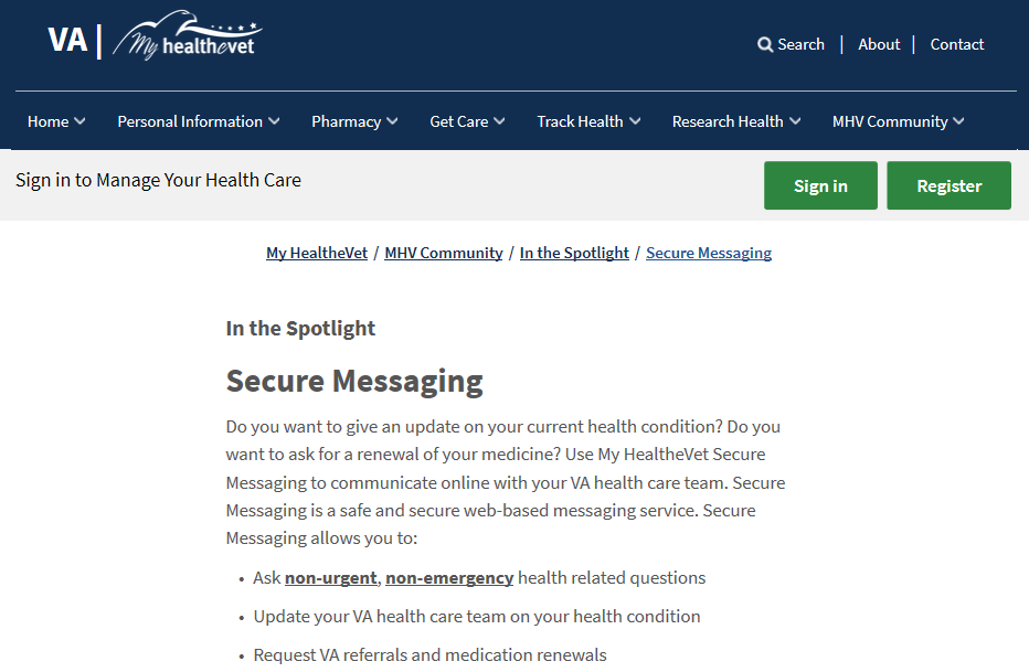 screenshot of Send a Secure Message view