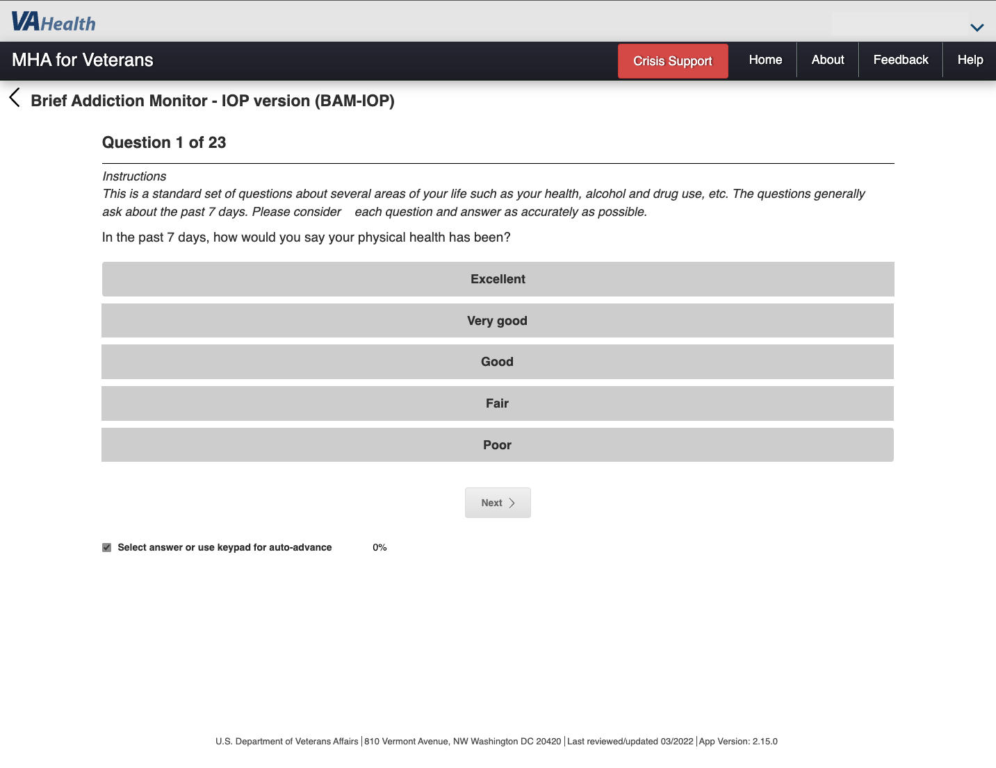 Screenshot of Complete Assessments view