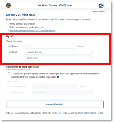 screenshot of contact information form