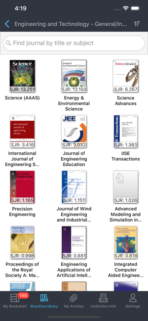 Find journals of interest by titles or by subject screenshot
