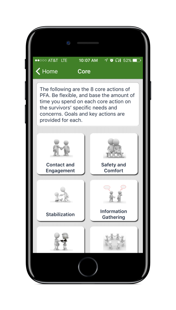 PFA Mobile Core Actions Screen