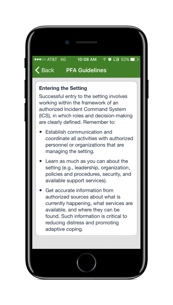 PFA Mobile PFA Guidelines Screen