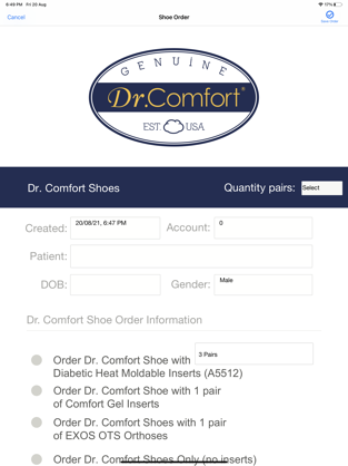 Dr Comfort Mobile Scan Home Screen