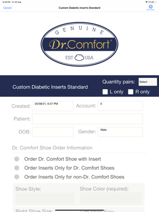 Dr Comfort Mobile Scan Order Screen
