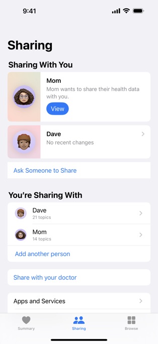 Apple Health Sharing Screen