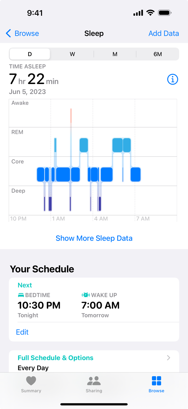 Apple Health Sleep Screen