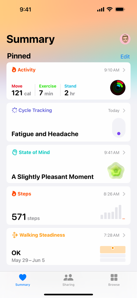 Apple Health Summary Screen