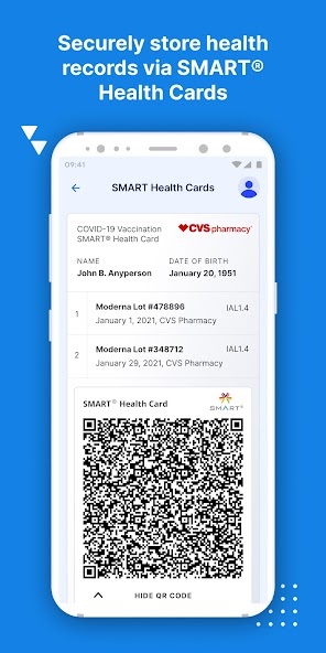 Common Health store health records via SMART Health Cards screen