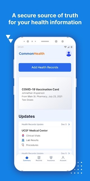 Common Health a secure source of truth for your health information screen