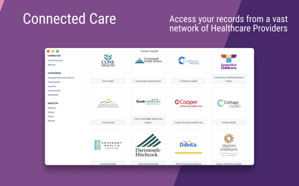 Fasten Health access your record from a network of healthcare providers screen