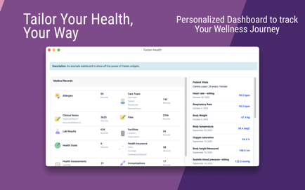 Fasten Health personalized dashboard to track your wellness journey screen