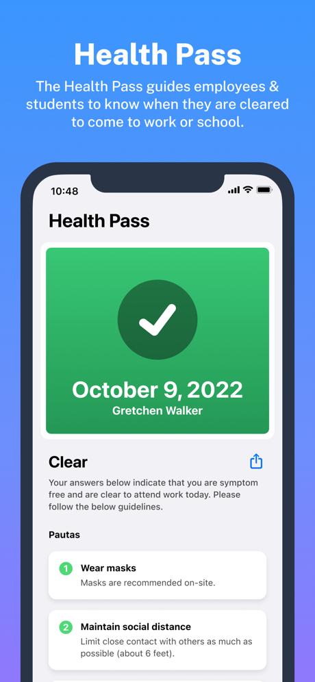 Healthy Together Health Pass screen