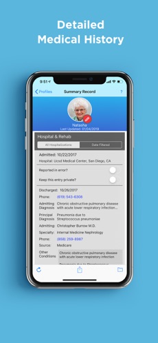 iBlueButton medical history details screen