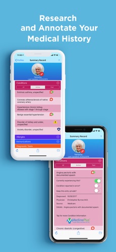 iBlueButton research and annotate medical history screen