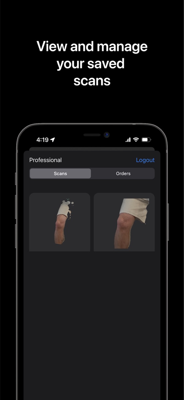 Icarus Medical View and manage your saved scans screen