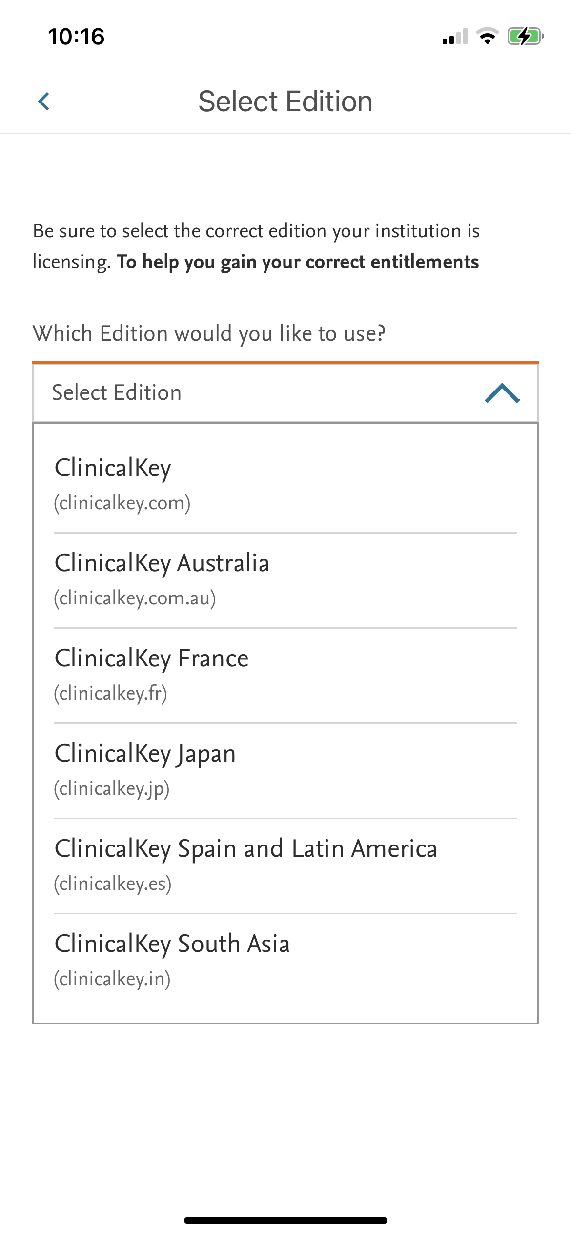 ClinicalKey Select Edition Screen