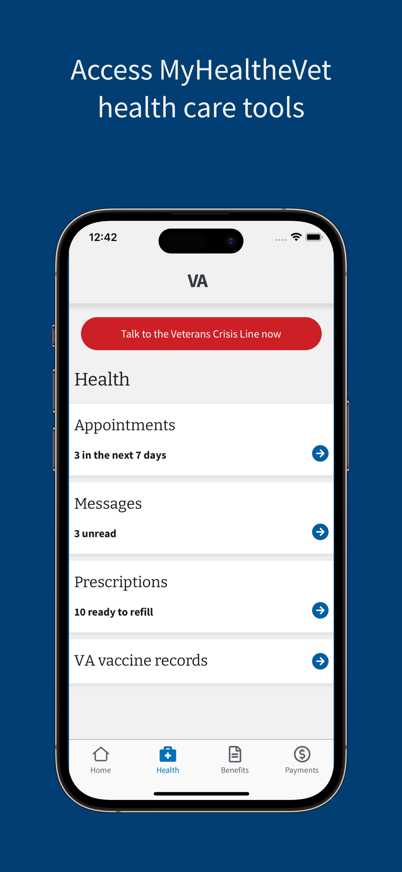 health care tools screen on iPhone