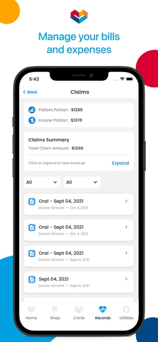 Mpowered Health Manage Bills and Expenses screen