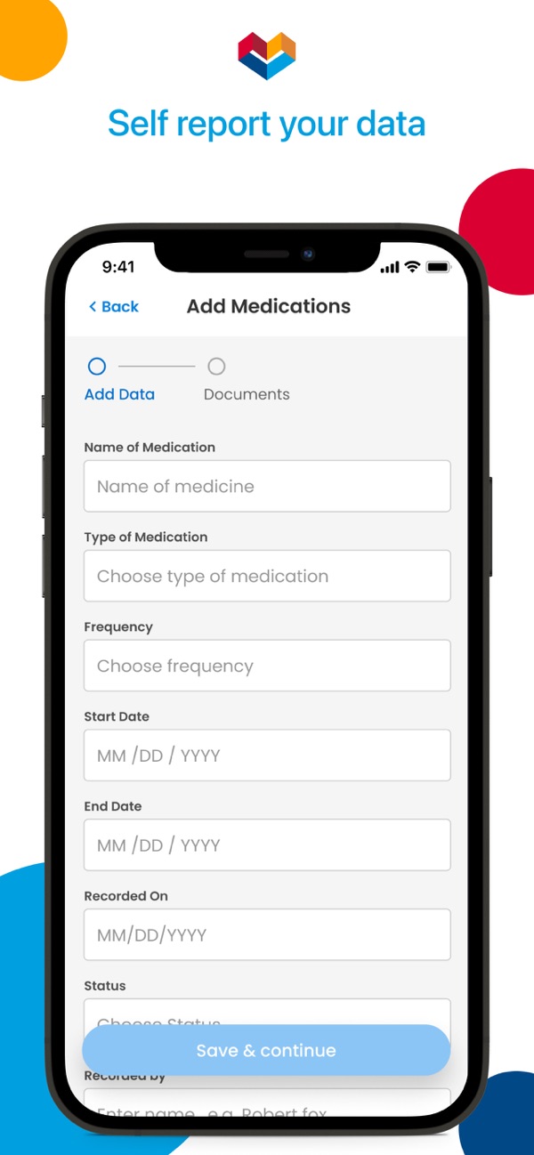 Mpowered Health Manage self report your data screen