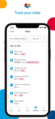 Mpowered Health track your vitals screen