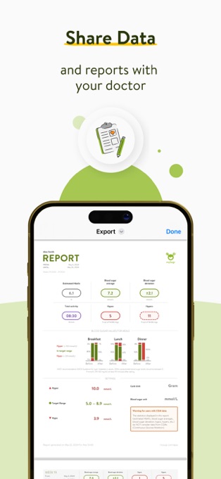 mySugr Share data reports with your doctor screen