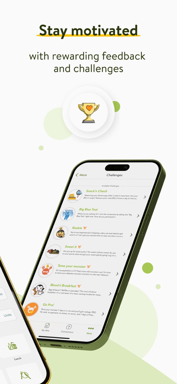 mySugr Stay motivated with rewarding feedback and challenges screen