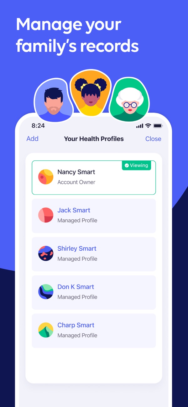 OneRecord manage your family's records screen