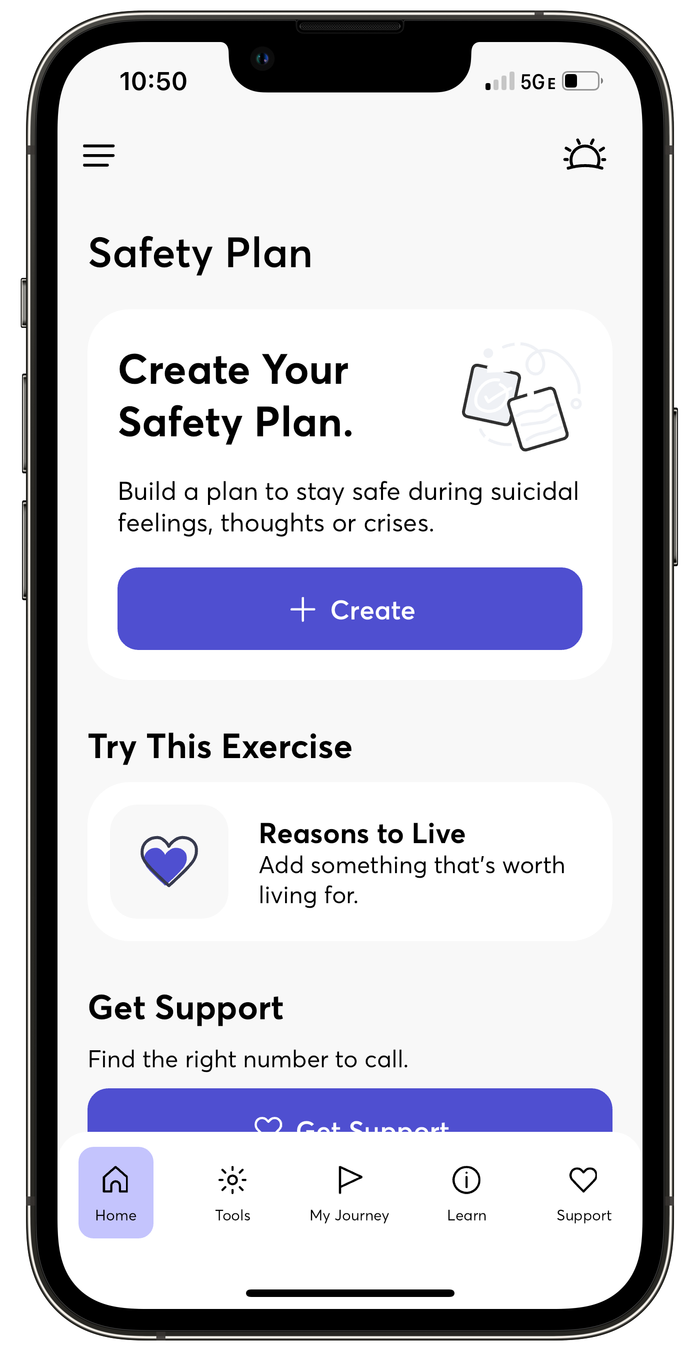 Safety Plan Home Screen