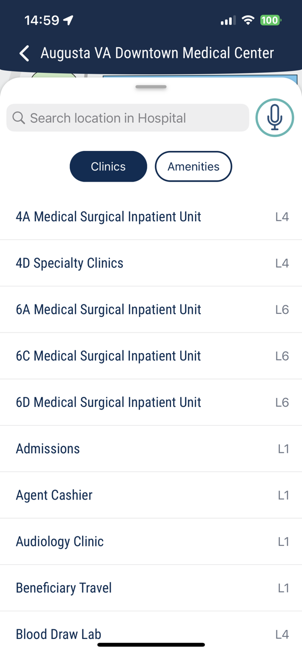 VA Wayfinding Clinics Amenities Screen