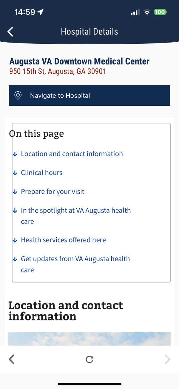 VA Wayfinding Hospital Details Screen