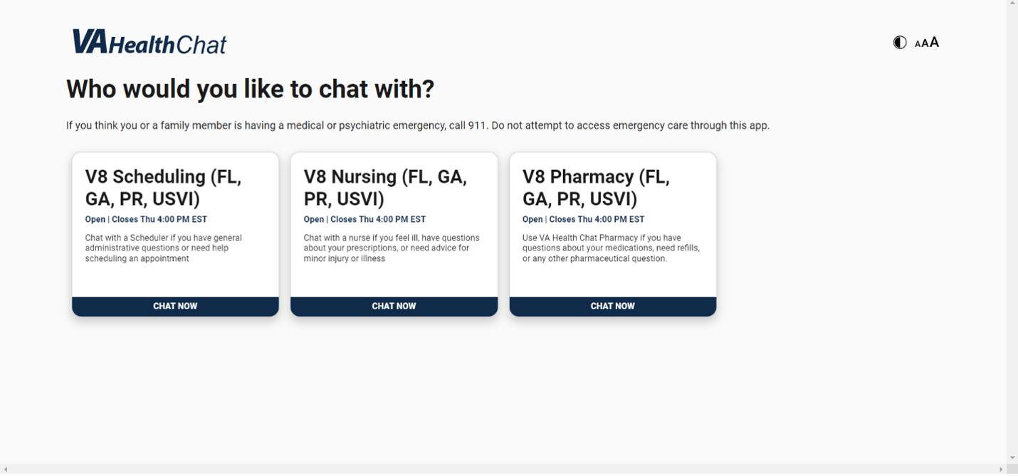 Select a VA Health Care Service