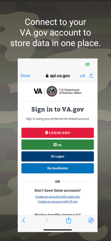 Vet mHealth connect your VA.gov account screen