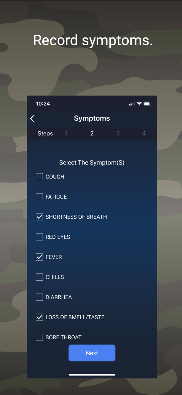 Vet mHealth record symptoms screen