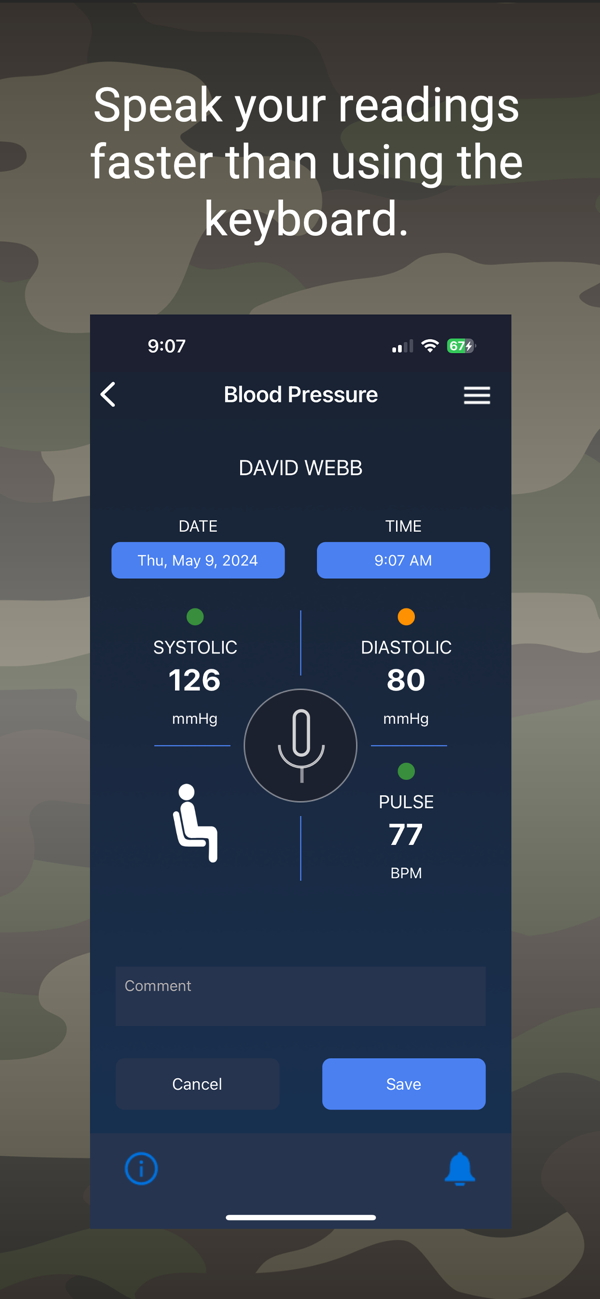 Vet mHealth speak your readings screen