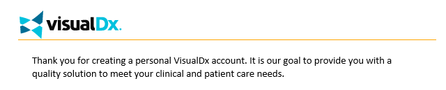 Screenshot of VisualDx email confirming personal account creation