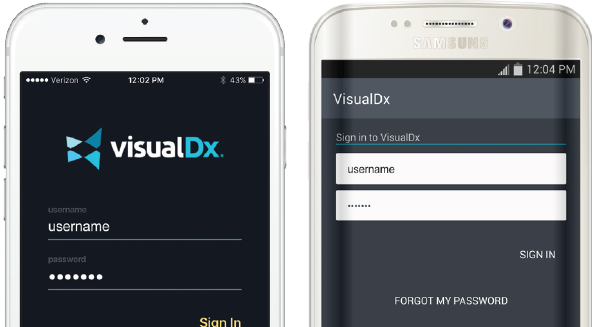 Screenshot of VisualDx sign-in with your username and password