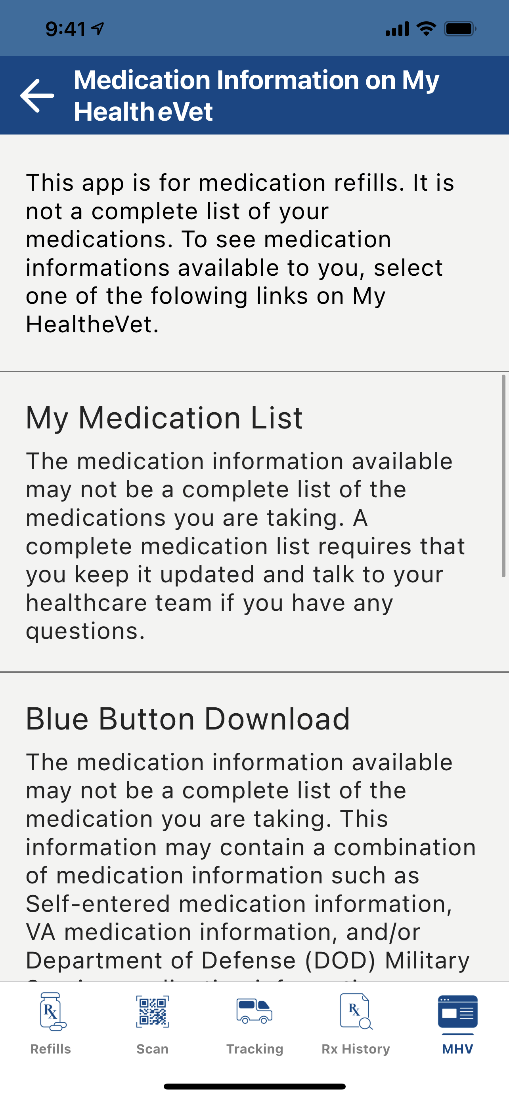 screenshot of Medication Information view