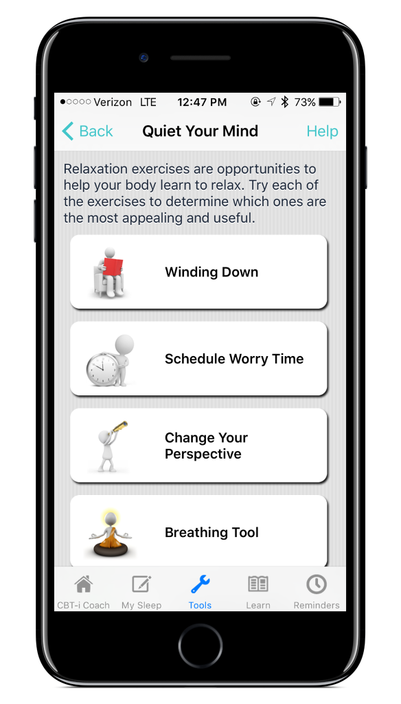 CBT-i Coach Quiet Your Mind Screen